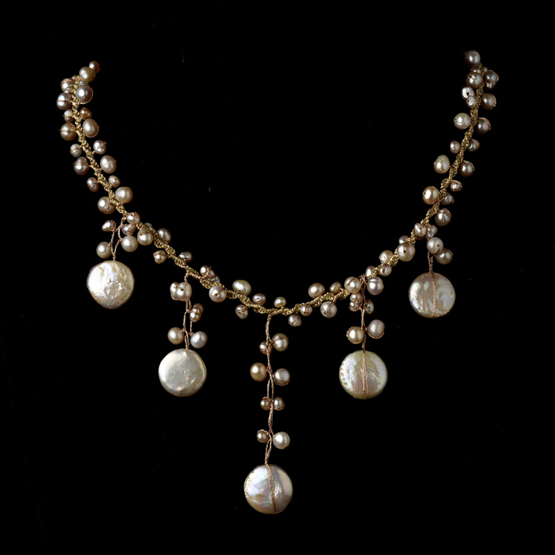Peach Coin Simulated Pearl Drop Necklace 