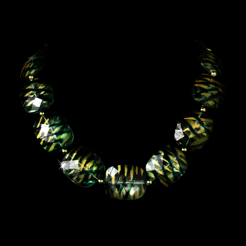  Faceted Green Glass Bead Statement Necklace