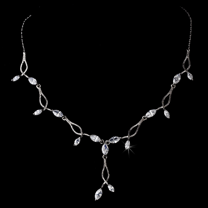 Silver Plated Floral-Vine Cubic Zirconia Necklace