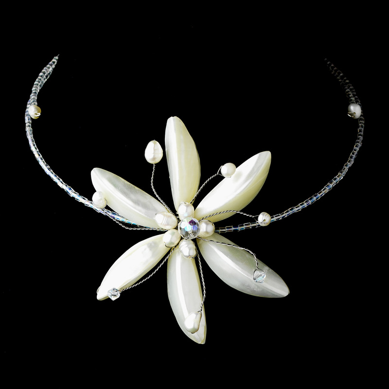 White Shell Flower Pearl Choker Necklace