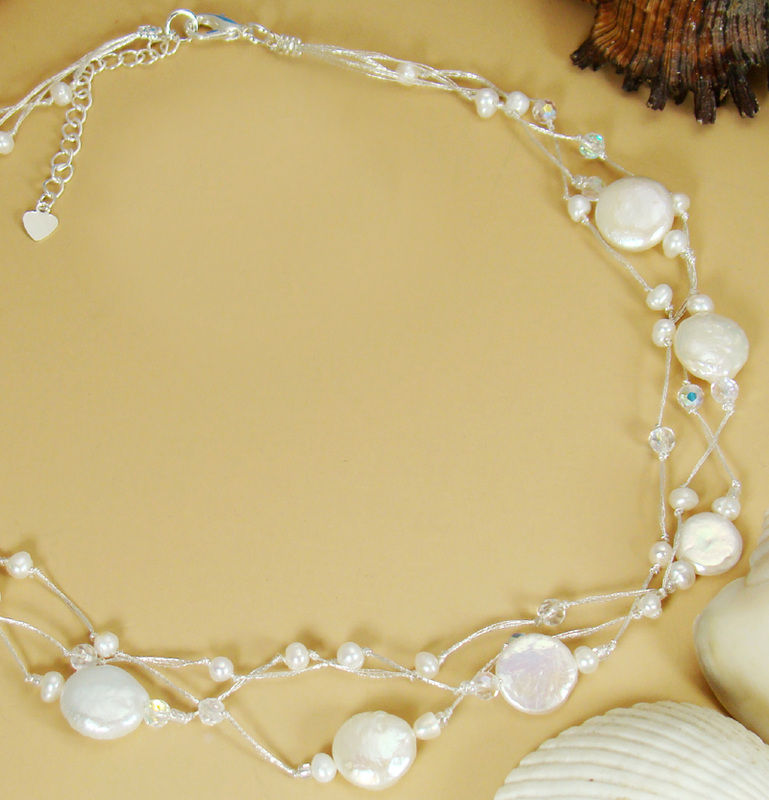 Swarovski Crystal & Freshwater Pearl 3 Strand Necklace