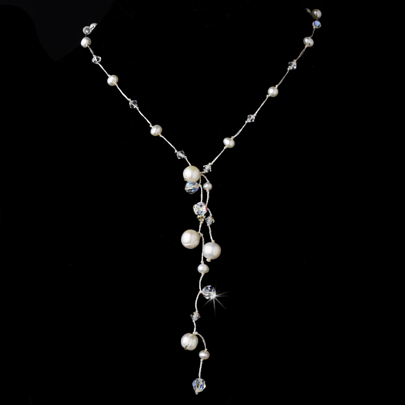 Ivory Freshwater Pearl AB Swarovski Crystal Dangle Necklace