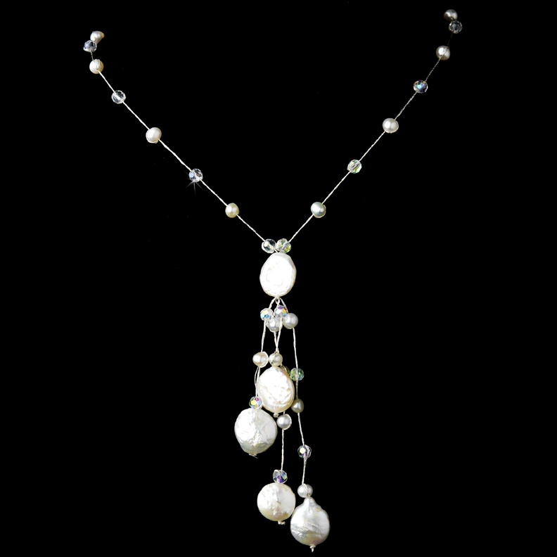  Ivory Freshwater Pearl  Dangle Statement Necklace
