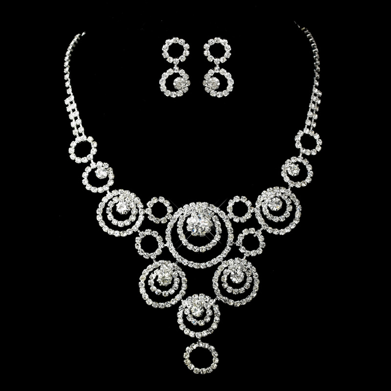 Silver Plated Rhinestone Circle Theme Necklace