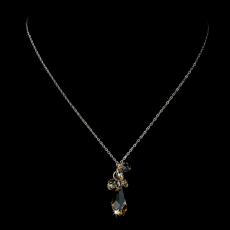 Silver Light Amber Swarovski Crystal Drop Necklace 