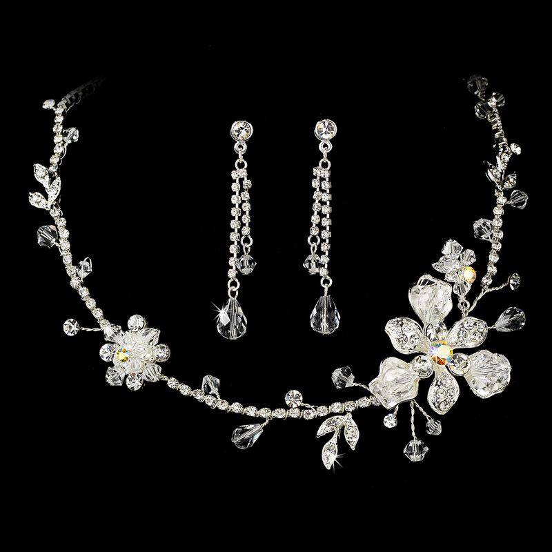  Silver Plated Swarovski Crystal Floral Necklace